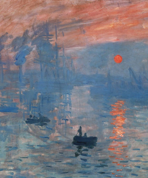 Impression, soleil levant de Claude Monet : peinture impressionniste aux tons bleus et orange